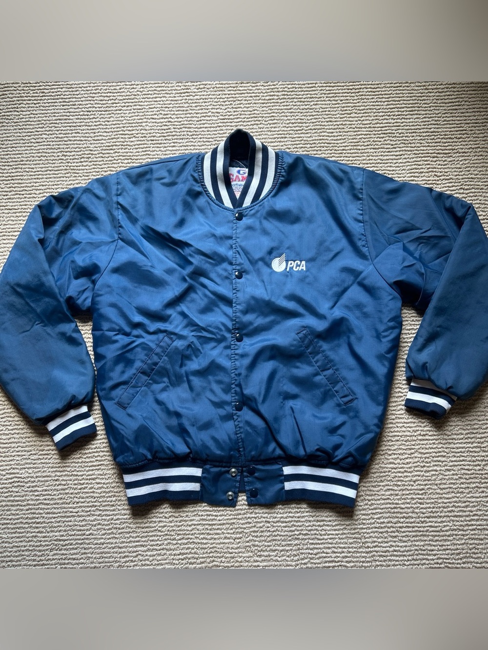 Navy Bomber Jacket with Striped Rib Trim